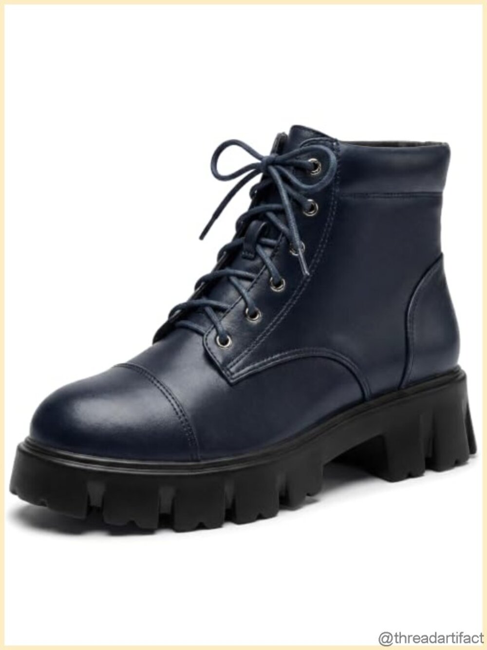 Faux Leather Lace Up Chunky Heel Combat Ankle Boots for Women